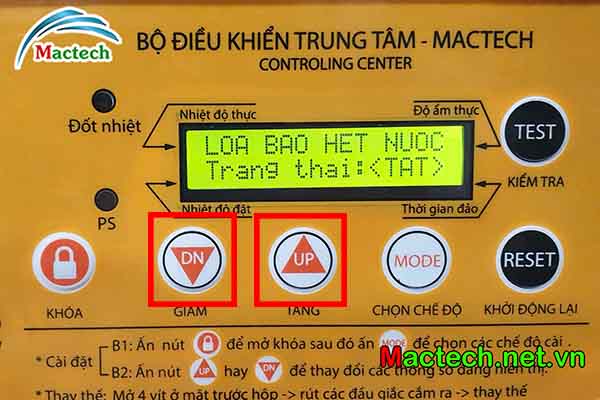 Chế độ báo hết nước máy ấp trứng công nghiệp Mactech